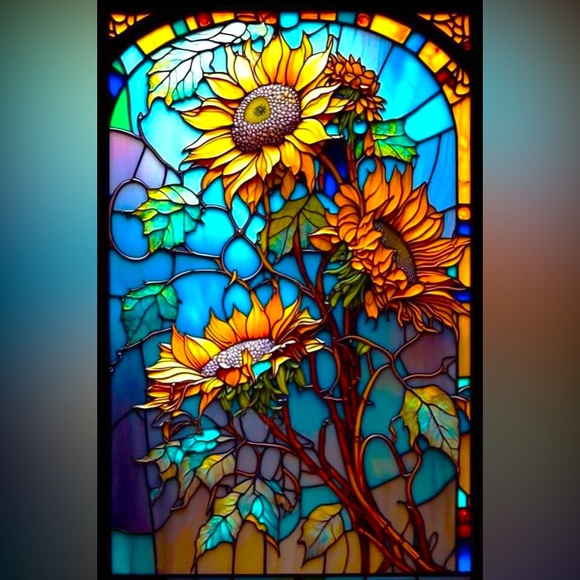 So beautiful. Large print! Fancied glass and sunflowers 🌻 - Picture 2 of 5